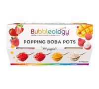 Bubbleology Bubble Tea Popping Boba Pots (4 x 100g) 8 Servings of Bubble Tea Pearls | Contains 3 Flavours of Boba Pearls Including 2x Strawberry, 1x Mango, 1x Lychee | Tea Gift