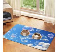 Bubbles Blue Sky Dog Food Mats for Floors, 16x24 Inch Non-Slip Super Absorbent Pet Food Mat, Dishwasher Dog Mat for Food and Water, Cute Rubber Quick Dry Pet Feeding Mat for Dogs Puppy Cats