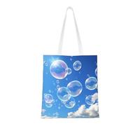 Bubbles Blue Sky Tote Bag For Women,Canvas Shoulder Bags With Pockets Shopping Bag Cute Reusable Grocery Bags