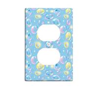 Bubbles Duplex Outlet Covers Wall Plate, Playful Fanciful Stars Circles Summer Blue Plastic Standard Size Double Power Outlet Cover Plate for Living Room Bedroom Home Office Decor