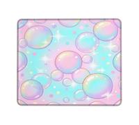 Bubbles Small Mouse Pad, Playful Fanciful Polka Dots Stars Summer Pastel Blue Square Rubber Non Slip Aesthetic Desk Mousepads Desk Accessories for Gaming Computer Laptop Square 8x10 Inch
