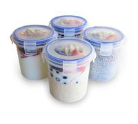 BubbleWally Overnight Oats Container with Lids (4-Piece set) - 16 oz Plastic Containers - Oatmeal Container to go | Portable Cereal and Milk Container| Snap Lock Storage Jars with Airtight Lids