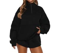 BUBBLIC Women Half Zip Sweatshirts Oversized Color Block Mock Neck Pullover | Elastic Soft Long Sleeve Sweater, French Terry Warm Boyfriend Tops, Drop Shoulder Everyday Wear, Thick Versatile Clothes