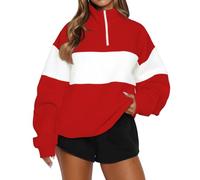 BUBBLIC Women Half Zip Sweatshirts Oversized Color Block Mock Neck Pullover | Elastic Soft Long Sleeve Sweater, French Terry Warm Boyfriend Tops, Drop Shoulder Everyday Wear, Thick Versatile Clothes