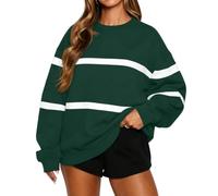 BUBBLIC Womens Stripe Sweatshirt Crewneck Oversized Long Sleeve Pullover | Casual Long Sleeve Pullover, Regular French Terry Shirt, Boyfriend Stretchy Sweater, Slouchy Jumper Tunic Length, Autumn