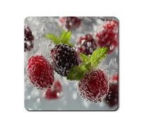 Bubbly Raspberry and Mint Washer Dryer Top Protector Mat, Refreshing Fruit Pattern Laundry Room Cover, Seasonal Rubber Anti-slip Waterproof Mats for Home 24x24 Inch