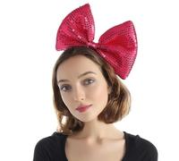 Bubbmi Large Hair Bow Headband, Hot Pink Huge Oversized Sequin Bow, Birthday Party Festival Costume Hairband Headpiece for Women and Girls