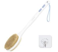 Bubbob Soft and Hard Bristle Shower Brush, Double Sided Long Handle Back Scrub Body Exfoliator (Blue)
