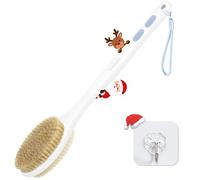 Bubbob Soft and Hard Bristle Shower Brush, Double Sided Long Handle Back Scrub Body Exfoliator (Blue)