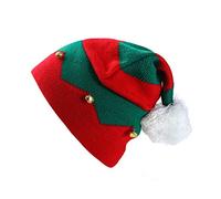 BUBEFSKD Christmas Holiday Hat With Small Bells Knitted Red Green Wavy Stripes Santa Skull Cap For Children
