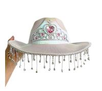 BUBEFSKD Crown Pattern Cowgirl Hat Bride Wedding Photo Costume Props Outdoor Woman Girl With Dangle Rhinestone Brim Hats Woman With With Hats Bachelorette Party Bride