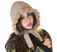 BUBEFSKD Girl Y2K-theme Party Hat Knitted Thicken Fisherman Ears Cute Sunflower Handmade Pompoms Fisherman Hat