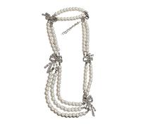 BUBEFSKD Imitation Pearls Necklace With Multiple Strands Rhinestones Bowknot Clavicle Chain Handmade Adjustable Length Neckchain Fashionable Women's Necklace