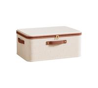 BUBEFSKD Large Capacity Foldable Storage Bin With Lid Zippered Cotton Linen Cover For Home Bedding Closet Organization Organic Cotton Home Organization Box