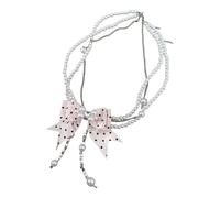 BUBEFSKD Lovely Bowknot Design Beaded Chain Necklace Adjustable Neckchain Unique Fashion Statement Accessory Folkdance Dot Bend Necklace