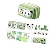 BUBEFSKD Traditional Chinese Panda Stationery Holder Multi-Functional 9-Pocket Canvas with Zipper Closure Design Office Supplies