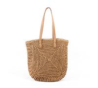 BUBEFSKD Trendy Beach Straw Woven Shoulder Tote Bag Large Shopping Handbag All-match Friend Birthday Gatherings Bags Beach For Women With Zipper