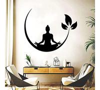 Bubinblau Black Buddha Metal Wall Decor, Buddha Meditation Metal Wall Art, Abstract Woman Yoga Meditation with Leaf Design Metal Wall Sculpture, for Home Bedroom Yoga Room,60cm