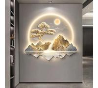 Bubinblau Chinese Style LED Wall Art Decor, Zen Wall Art Wall Nightlight Decor, Welcoming Pine Tree Wall Hanging Painting, Wall Lamp for Living Room Entrance Hallway,B,73 * 85cm
