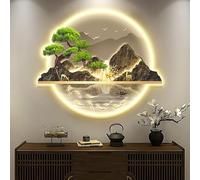 Bubinblau Wall Hanging Art with Led Light, Welcoming Pine Landscape Mural Lamp, 3D Wall Sculptures Painting, Oriental Decor Traditional Chinese Wall Hanging Painting,C,60 * 72cm