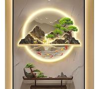 Bubinblau Wall Hanging Art with Led Light, Welcoming Pine Landscape Mural Lamp, 3D Wall Sculptures Painting, Oriental Decor Traditional Chinese Wall Hanging Painting,B,60 * 72cm
