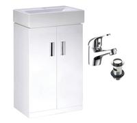 Bubly Bathrooms 450mm Gloss White 2 Door Floorstanding Vanity Basin Sink Unit & Chrome Dom Single Lever Tap & Waste