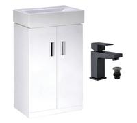 Bubly Bathrooms 450mm Gloss White 2 Door Floorstanding Vanity Basin Sink Unit & Matt Black Form Tap & Waste