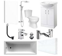 Bubly Bathrooms™ 550mm Vanity Unit 1700mm Bath And Close Coupled Wc Toilet Set Chrome Thermostatic Shower Kit & Chrome Tap Set