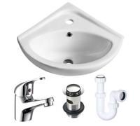 Bubly Bathrooms Bathroom Cloakroom Ceramic Compact Small Mini Corner Wash Basin Sink Tap & Trap