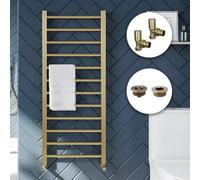 Bubly Bathrooms Brushed Brass Heated Towel Rail 500X800mm Straight Ladder Style With Valves Air Vent Blanking Plug