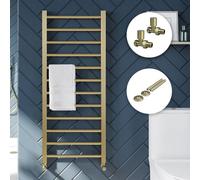 Bubly Bathrooms Brushed Brass Heated Towel Rail Radiator 800X500mm - Complete Set With Manual Valves & Pipe Covers