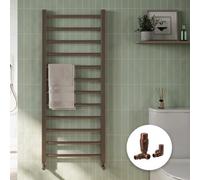 Bubly Bathrooms Brushed Bronze Flat Profile Heated Towel Rail Radiator 1200X500mm With Corner Thermostatic Valves