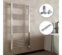 Bubly Bathrooms Chrome 500X1600 Straight Dual Fuel Heated Towel Rail Radiator With Thermostatic Corner Valves & Pipe Covers