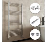 Bubly Bathrooms Chrome Heated Towel Rail Radiator 300X1400 Dual Fuel Manual Valves Pipe Covers Air Bleed Valve