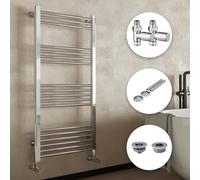 Bubly Bathrooms Chrome Heated Towel Rail Radiator 600X800 Straight Valves Pipe Covers Air Bleed Valve