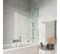Bubly Bathrooms Contemporary Semi-Framed Bath Screen - 6mm Toughened Glass, Adjustable 875-890mm Width, Chrome Finish