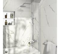 Bubly Bathrooms Curved Bath Screen, 6mm Toughened Safety Glass, 1400 X 300mm, Chrome Semi-Framed