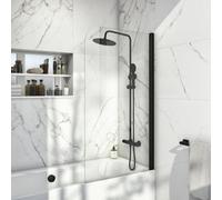 Bubly Bathrooms Curved Glass Bath Screen - 1400X800mm, Black Profile & 6mm Toughened Easy-Clean Safety Glass