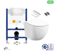 Bubly Bathrooms D-Shape Rimless Wall-Hung Toilet & Low Height Concealed Cistern Frame With Chrome Plate