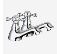 Bubly Bathrooms Edwardian Traditional Basin Pillar Taps Pair - Chrome Crosshead Handles For Hot & Cold