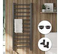 Bubly Bathrooms Gunmetal Heated Towel Rail 1200X500mm Angled Valves Air Bleed Set Durable Low Carbon Steel