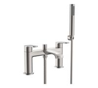 Bubly Bathrooms Lunaris Brushed Nickel Deck Mounted Bath Shower Mixer Tap With Handset Kit - Modern Design