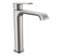 Bubly Bathrooms Lunaris Brushed Nickel Tall Mono Basin Mixer Tap - Modern Deck Mounted For Countertop Basins