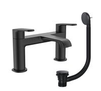 Bubly Bathrooms Lunaris Matt Black 2-Hole Deck Mounted Bath Filler Mixer Tap With Matching Waste