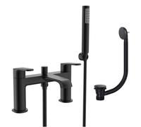 Bubly Bathrooms Lunaris Matt Black Deck Mounted Bath Shower Mixer Tap & Waste Set - Modern, Durable Brass