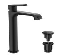 Bubly Bathrooms Lunaris Matt Black Tall Mono Basin Mixer Tap With Universal Pop-Up Waste