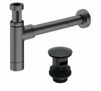 Bubly Bathrooms Matt Black Bottle Trap & Full-Cover Slotted Basin Waste With Adjustable Brass Pipe