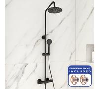 Bubly Bathrooms Matt Black Exposed Thermostatic Mixer Shower, Round Rain Head & Handset With Anti-Scald