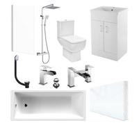 Bubly Bathrooms Modern Bathroom Suite 1700mm Bath, Soft-Close Wc, Gloss White Vanity & Thermostatic Shower Set