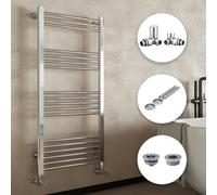 Bubly Bathrooms Modern Chrome Straight Heated Towel Rail 400X1400mm, Complete With Corner Manual Valves & Pipe Covers